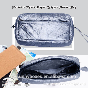 Portable Tyvek Paper Zipper Purse Bag With Wrist Handle